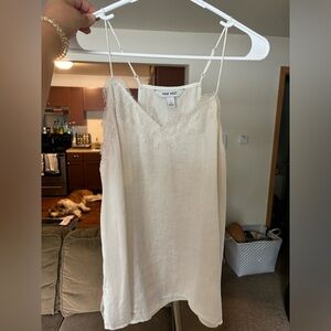 White Silk Lace-Trim Tank Top